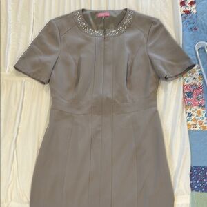 Basket Elegant Gray Dress with Embellished Neckline